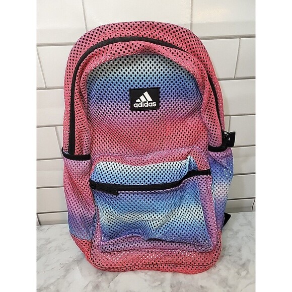Adidas Hermosa II Mesh Pink Blue Backpack Back To School College Student *READ - Picture 1 of 13